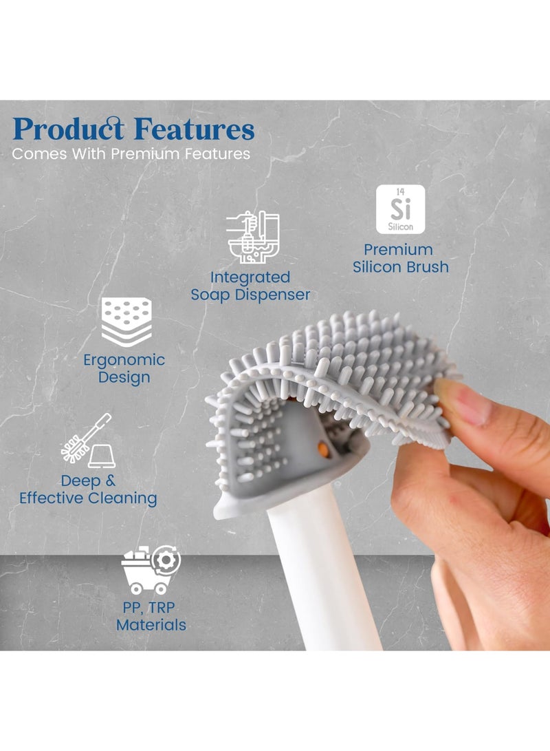 Zikra Toilet Brush, Silicone Toilet Brush and Holder, Flexible Toilet Bowl Brush Head with Ventilated Holder, Wall Mounted Compact Toilet Brush Set for Bathroom Cleaning - Image 4