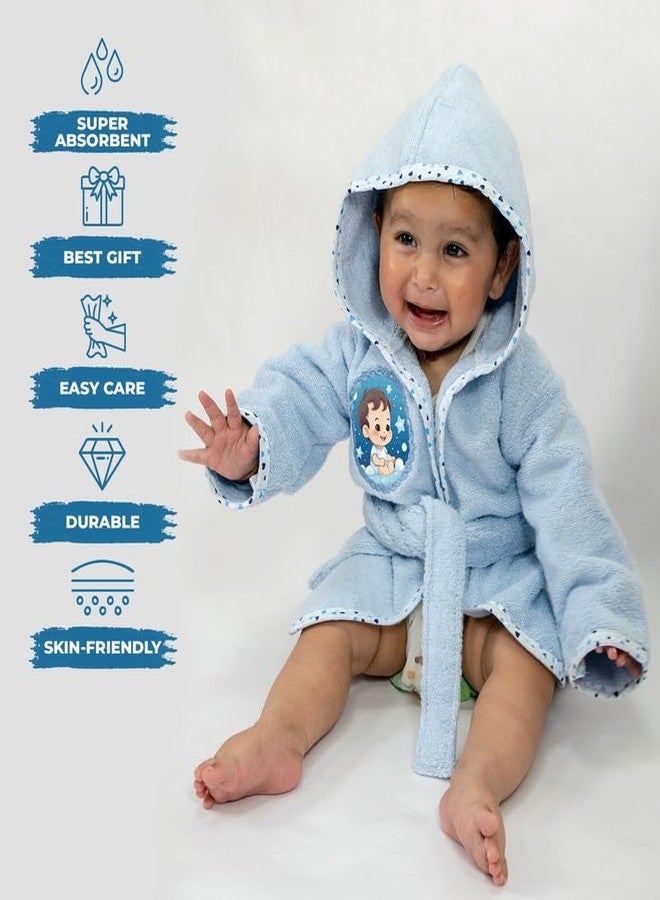 RANGOLI SOFT ABSORBENT DURABLE TOWELS RANGOLI 100% Cotton Premium Baby Bathrobe With Matching Slippers - Blue | Ultra Soft, Skin-Friendly Unisex Baby Bath Robe | Full Sleeves With Adjustable Belt | After Bathing Dress 12-18 Months - Image 5