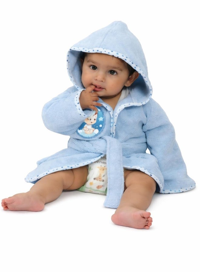 RANGOLI SOFT ABSORBENT DURABLE TOWELS RANGOLI 100% Cotton Premium Baby Bathrobe With Matching Slippers - Blue | Ultra Soft, Skin-Friendly Unisex Baby Bath Robe | Full Sleeves With Adjustable Belt | After Bathing Dress 12-18 Months - Image 1