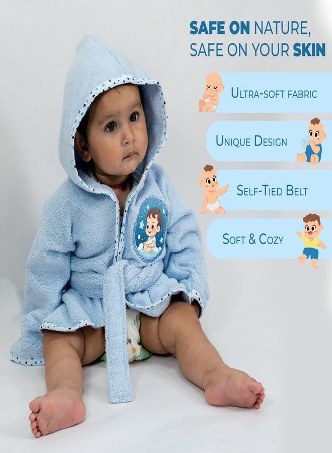 RANGOLI SOFT ABSORBENT DURABLE TOWELS RANGOLI 100% Cotton Premium Baby Bathrobe With Matching Slippers - Blue | Ultra Soft, Skin-Friendly Unisex Baby Bath Robe | Full Sleeves With Adjustable Belt | After Bathing Dress 12-18 Months - Image 2