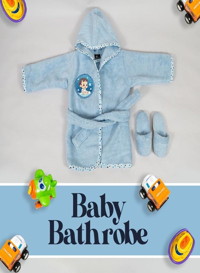 RANGOLI SOFT ABSORBENT DURABLE TOWELS RANGOLI 100% Cotton Premium Baby Bathrobe With Matching Slippers - Blue | Ultra Soft, Skin-Friendly Unisex Baby Bath Robe | Full Sleeves With Adjustable Belt | After Bathing Dress 12-18 Months - Image 4