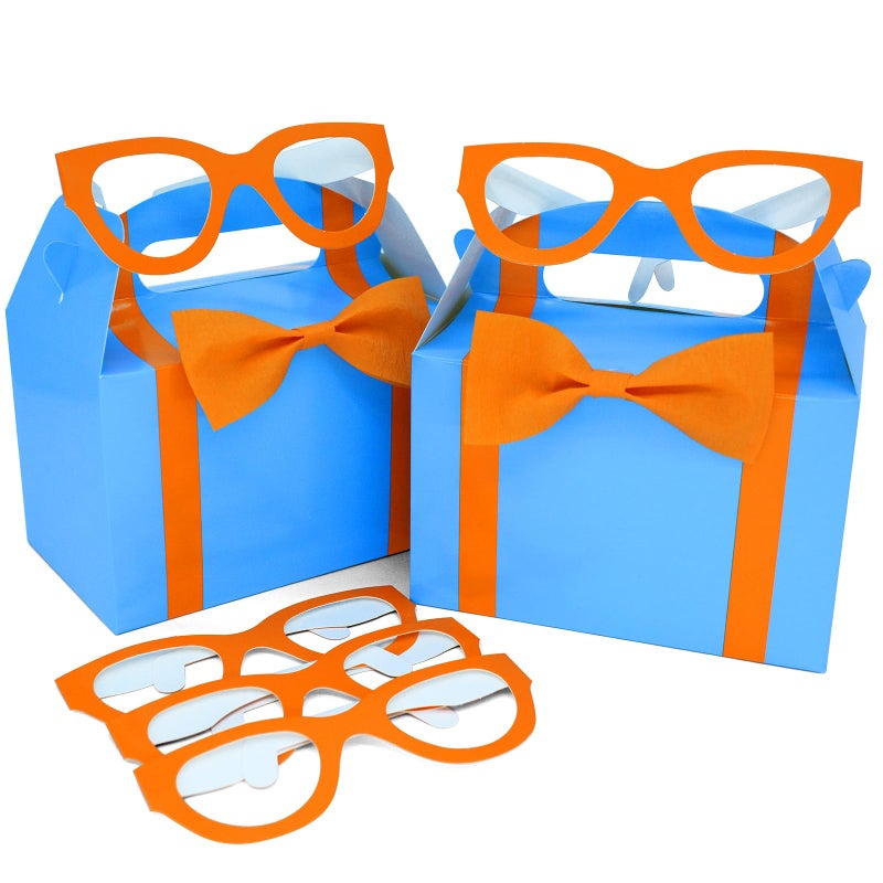 WEEPA 12 Pcs Orange Blue Party Favor Box DIY English Teacher Boxes Paper Orange Gift Boxes with Eyeglasses for Birthday Party Decorations - Image 1