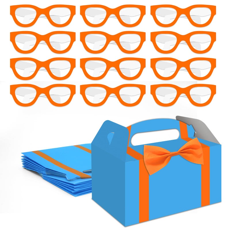 WEEPA 12 Pcs Orange Blue Party Favor Box DIY English Teacher Boxes Paper Orange Gift Boxes with Eyeglasses for Birthday Party Decorations - Image 2