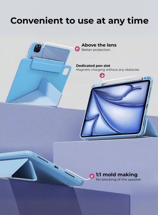 جراب iPad من الجيل الحادي عشر (A16 2025) وحافظة iPad 10 مقاس 10.9 بوصة مزودة بفتحة للقلم/ملحق مغناطيسي مريح بزاوية 720 درجة/حامل قابل للطي مقاوم للصدمات على شكل حرف Y/حامل رفيع للإيقاف/السكون التلقائي/مجموعة هدايا بقيمة 35 درهمًا إماراتيًا مع غشاء واقٍ مضاد للتوهج/جراب لوحي من اللباد - أزرق - Image 4