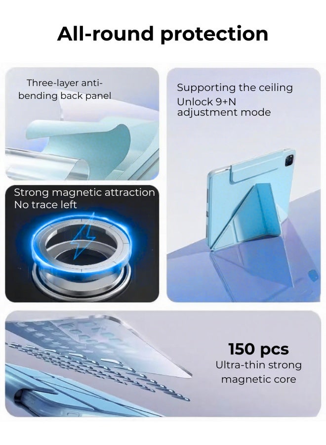 جراب iPad من الجيل الحادي عشر (A16 2025) وحافظة iPad 10 مقاس 10.9 بوصة مزودة بفتحة للقلم/ملحق مغناطيسي مريح بزاوية 720 درجة/حامل قابل للطي مقاوم للصدمات على شكل حرف Y/حامل رفيع للإيقاف/السكون التلقائي/مجموعة هدايا بقيمة 35 درهمًا إماراتيًا مع غشاء واقٍ مضاد للتوهج/جراب لوحي من اللباد - أزرق - Image 2