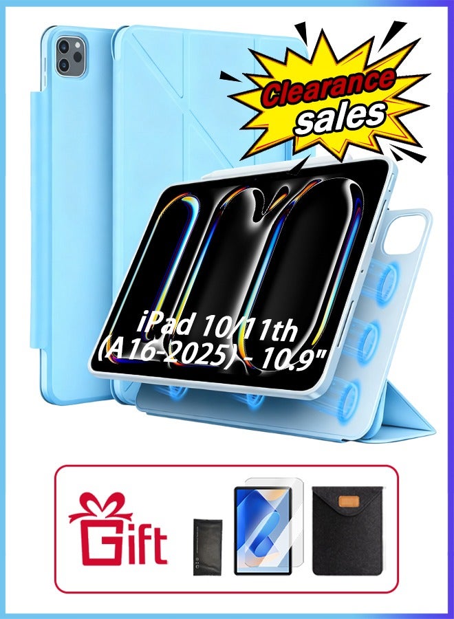 جراب iPad من الجيل الحادي عشر (A16 2025) وحافظة iPad 10 مقاس 10.9 بوصة مزودة بفتحة للقلم/ملحق مغناطيسي مريح بزاوية 720 درجة/حامل قابل للطي مقاوم للصدمات على شكل حرف Y/حامل رفيع للإيقاف/السكون التلقائي/مجموعة هدايا بقيمة 35 درهمًا إماراتيًا مع غشاء واقٍ مضاد للتوهج/جراب لوحي من اللباد - أزرق - Image 1
