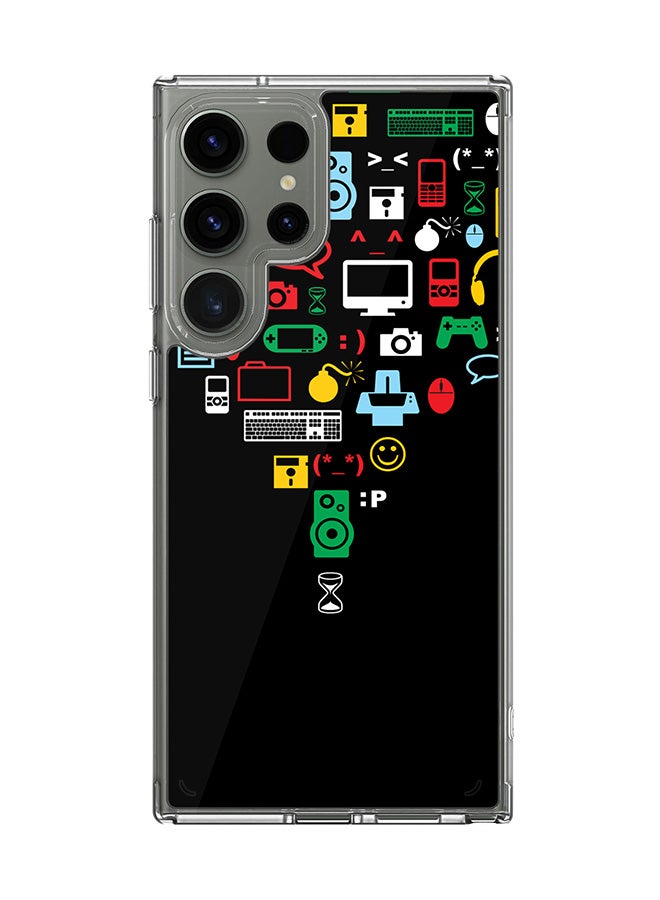 Stylizedd حافظة شفافة كلاسيكية لهاتف سامسونج جالاكسي S25 ألترا، حافظة هجين ذات حواف مرنة TPU PC جل رقيقة شفافة - تقارب (أسود) طباعة كاملة - Image 1