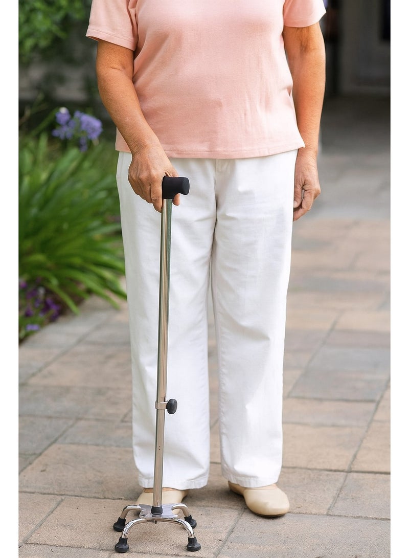 Panvil Adjustable 4 Leg Quad Walking Stick with Anti-Slip Rubber Base – Lightweight Aluminum Cane for Seniors, Elderly & Rehabilitation Support – Height Adjustable Walking Aid - Image 5
