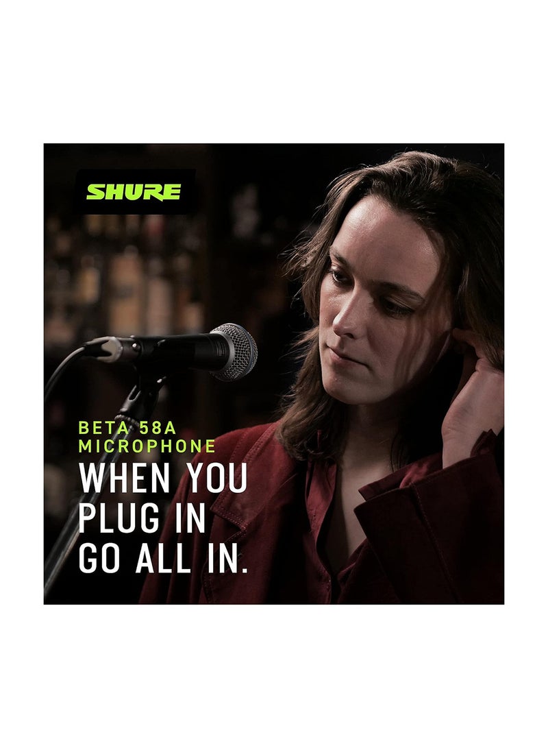 BETA 58A Vocal Microphone - Single Element Supercardioid Dynamic Mic for Stage and Studio, Includes A25D Adjustable Stand Adapter, 5/8” to 3/8” (Euro) Thread Adapter and Storage Bag - Image 2