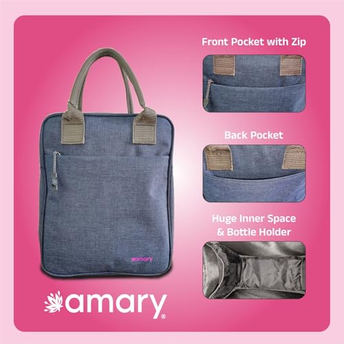 AMARY Insulated Lunch Bag | Lightweight & Water-Repellent | Keeps Food Hot & Cold | Spacious 8L Tiffin Bag with Strong Stitching for Office, School, College, Travel & Picnic (Airport Blue) - Image 4