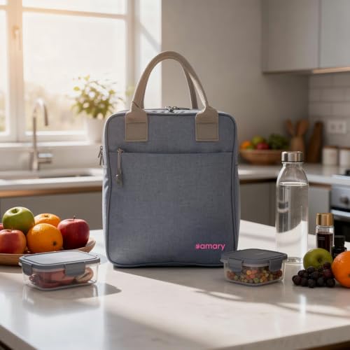 AMARY Insulated Lunch Bag | Lightweight & Water-Repellent | Keeps Food Hot & Cold | Spacious 8L Tiffin Bag with Strong Stitching for Office, School, College, Travel & Picnic (Airport Blue) - Image 1