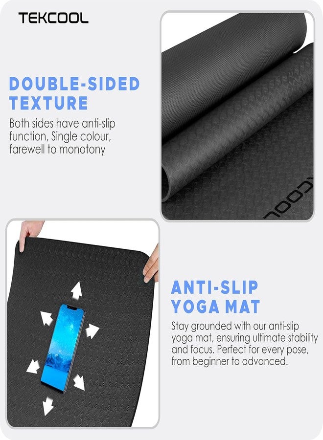 TEKCOOL Ethylene Vinyl Acetate Yoga Mats for Women Yoga Mat for Men Exercise Mat for Home Workout Gym Mat Anti Slip Yoga Mat 6Mm Workout Mat Yoga Mat for Kids Yoga Mate Gym Mats - Black. - Image 2