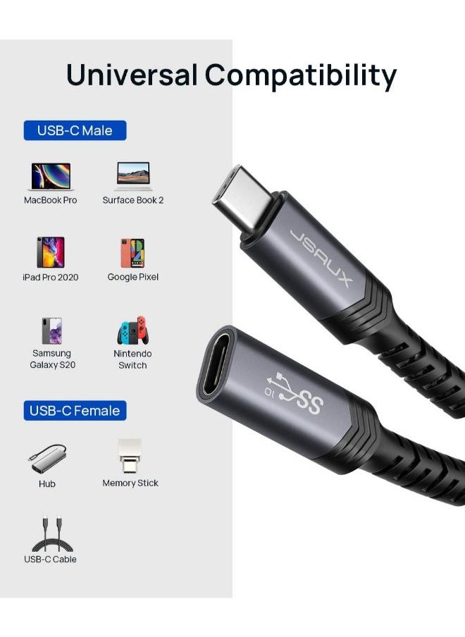 JSAUX - JSAUX USB C Extension Cable 1.5FT, USB C 3.2 Extender Cord Male to Female Support PD 𝟭𝟬𝟬𝙒/5A Fast Charging, 10Gbps Sync Transfer Compatible with Steam Deck, USB C Hub, MacBook/iPad Pro, Magsafe - Image 1