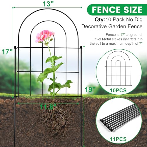 Karlliu 10 Pack Decorative Garden Fence Animal Barrier 17 inH x 10 ftL Border Flower Rabbit Garden Fencing Small Arched Rustproof Metal No Dig Fence Landscape Decor for Yard - Image 3