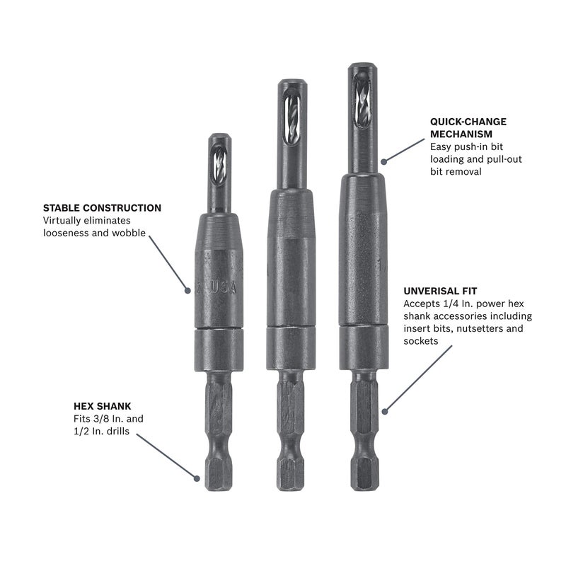BOSCH Bosch CC2430 Clic-Change 1/4 in. Self-Centering Drill Bit Assortment (3-Piece)  - Image 2