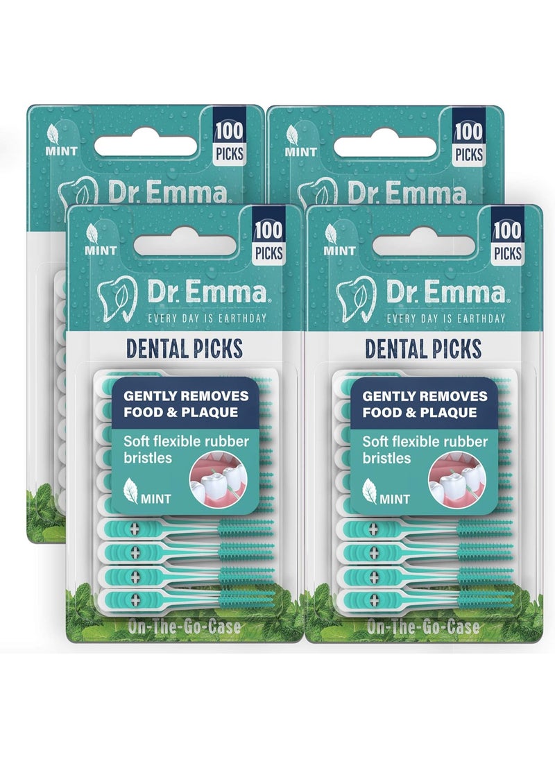 Dr.Emma Dr. Emma Soft Rubberized Dental Picks Mint Brush Picks, 100 Count (4 Packs, Mint) - Image 1