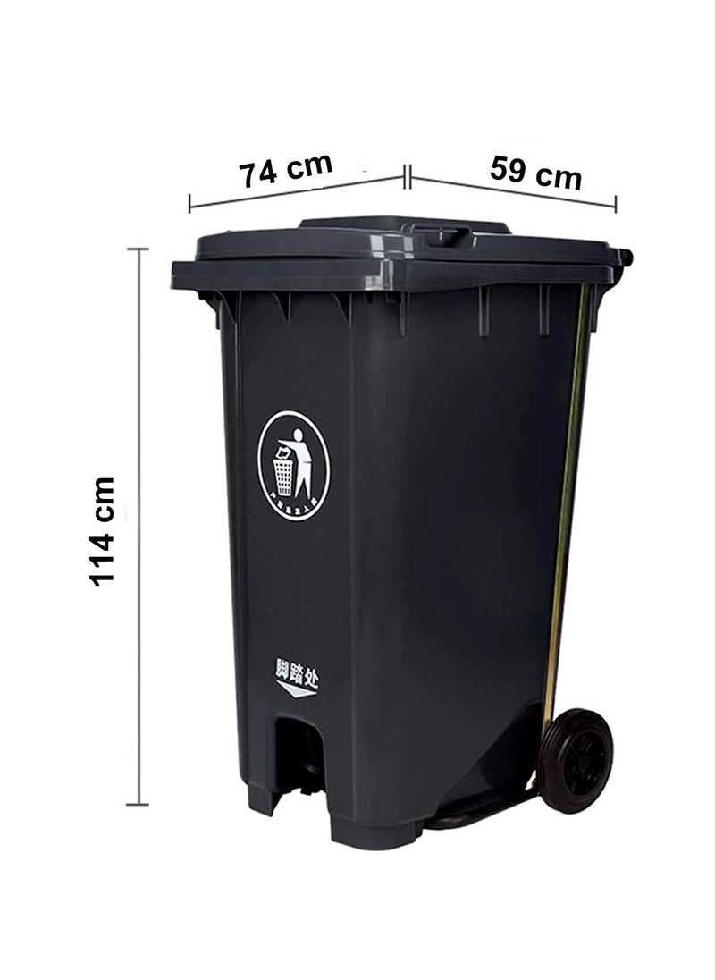 VINSTAR 120 Ltr Black Outdoor Waste Center Pedal Bins, Garbage Can Container With Attached Lid & Two Wheeled - High Density Polyethylene (HDPE) Heavy-Duty  - Image 2