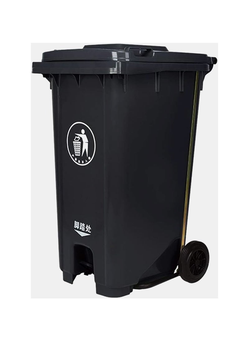 VINSTAR 120 Ltr Black Outdoor Waste Center Pedal Bins, Garbage Can Container With Attached Lid & Two Wheeled - High Density Polyethylene (HDPE) Heavy-Duty  - Image 1