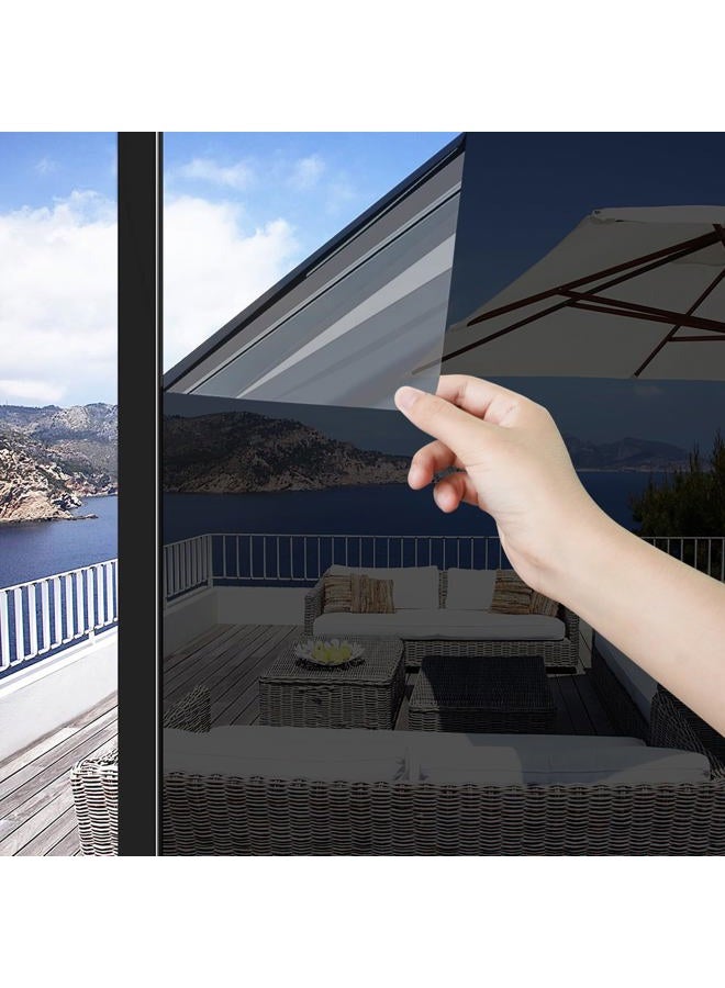ConCus-T Thickened One Way Mirror Window Film 17.71 Inch x 6.5 Feet UV Blocking Window Tint Film for Home Reflective Window Sticker Glass Privacy Film, Black Silver - Image 1