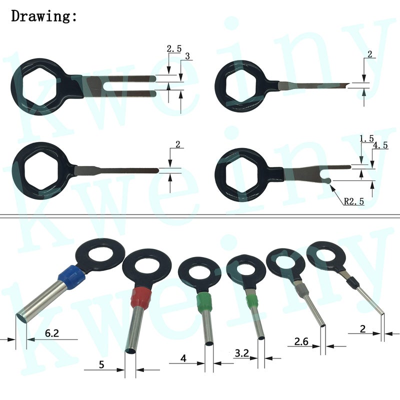 kweiny Auto Terminals Removal Key Tool Electrical Wiring Connector Release Pin(18 Pieces No Duplicate) - Image 4