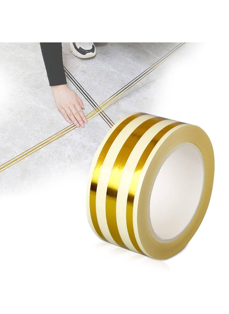 SURKHAMART 5M Golden Tile Gap Tape Waterproof PVC SelfAdhesive Tape for Wall Floor Tile Gaps Cabinetry and Detailing Pack Of 1  - Image 1