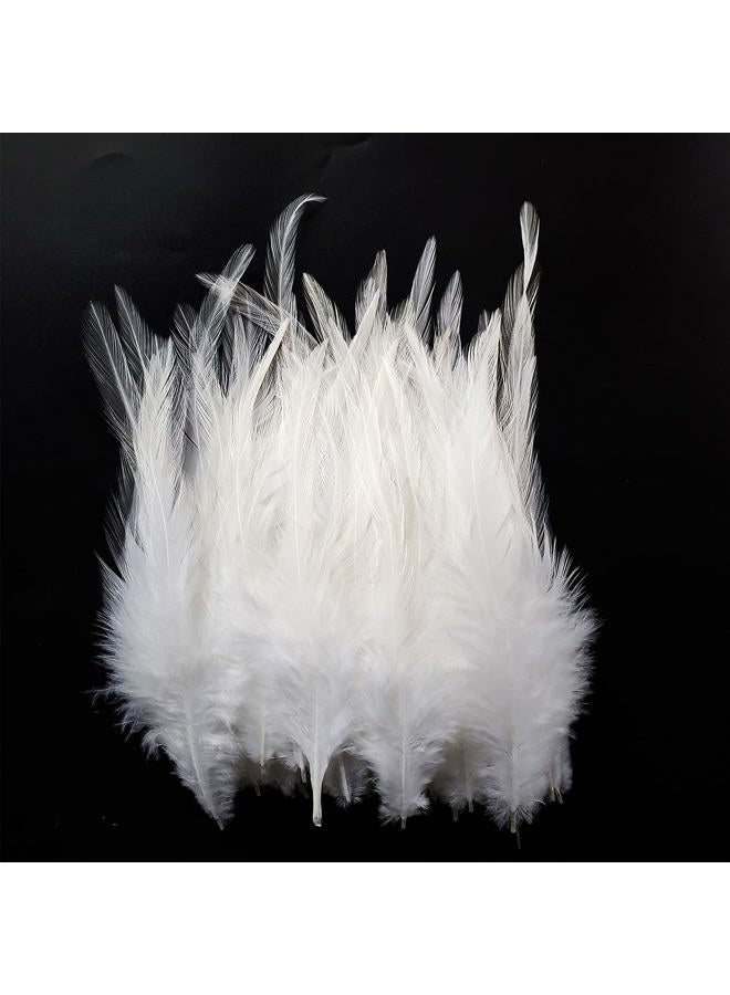 HAPPY FEATHER 100PCS Saddle Hackle Rooster for Crafts, 6-8 inch Natural Pheasant Neck s DIY Pendant Earrings Dream Catcher-White - Image 1