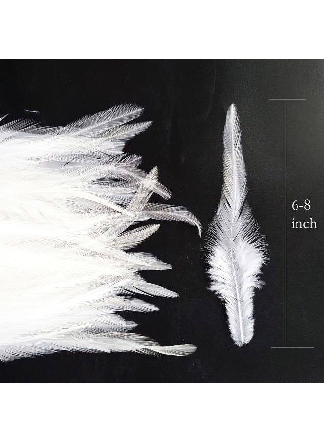 HAPPY FEATHER 100PCS Saddle Hackle Rooster for Crafts, 6-8 inch Natural Pheasant Neck s DIY Pendant Earrings Dream Catcher-White - Image 2