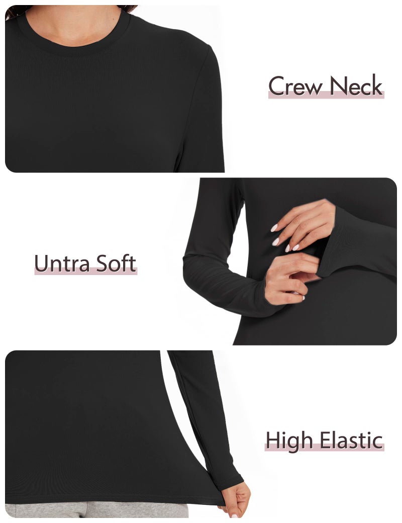 Kinglaman 5 Pack Womens Basic Long Sleeve Shirts Crew Neck Slim-Fit Fitted T Shirts Tops Undershirts Underscrub Baselayer 2 Black 2 White 1 Heather Grey Large - Image 5