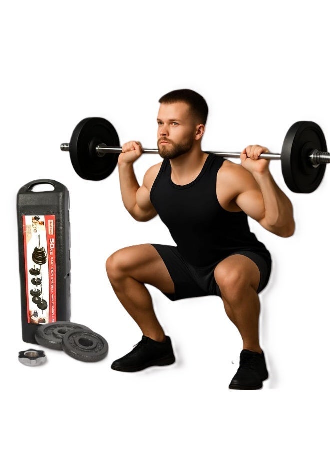 bunca 50 kg black exercise dumbbells, non-slip coated dumbbells - Image 1