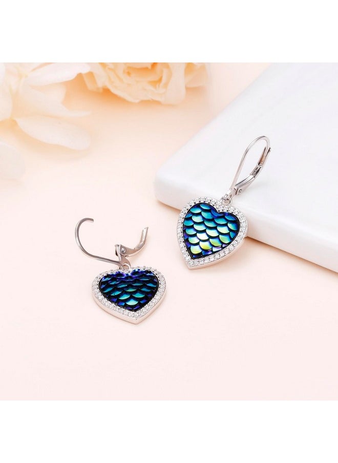 DAOCHONG S925 Sterling Silver Heart Mermaid Colorful Dangle Drop Earrings For Women Mom Sister Friend Jewelry  - Image 3