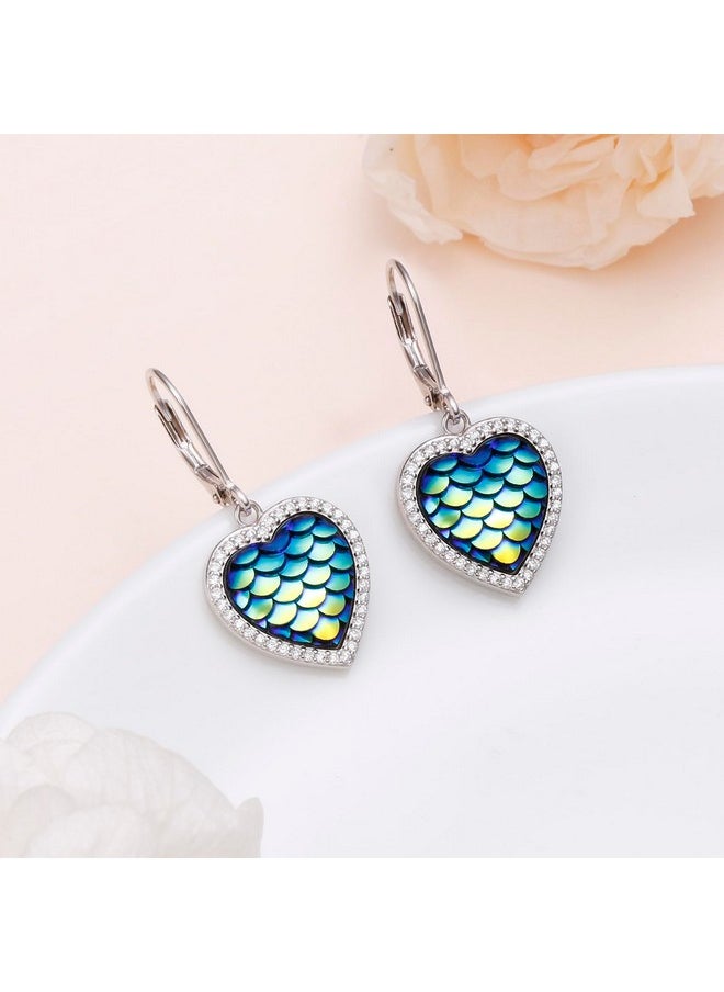 DAOCHONG S925 Sterling Silver Heart Mermaid Colorful Dangle Drop Earrings For Women Mom Sister Friend Jewelry  - Image 4