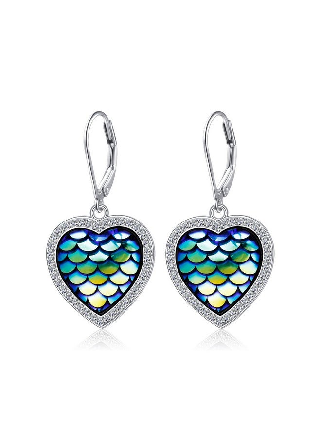 DAOCHONG S925 Sterling Silver Heart Mermaid Colorful Dangle Drop Earrings For Women Mom Sister Friend Jewelry  - Image 1