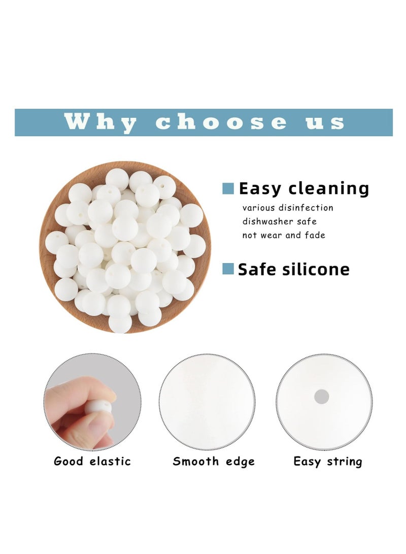 KASTWAVE 100Pcs Silicone Beads 15mm White Silicone Beads Bulk for Keychain, Pens, Necklace, Bracelet - Safe, Durable, Easy to Clean - Image 5