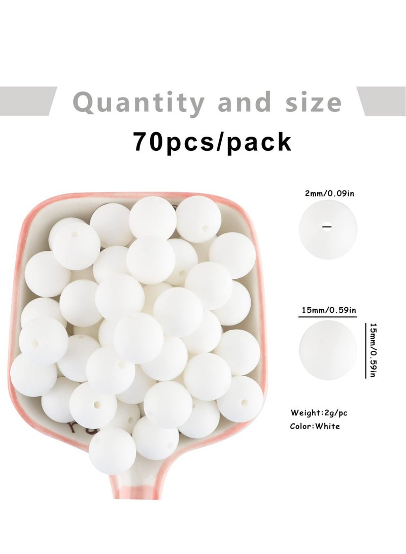 KASTWAVE 100Pcs Silicone Beads 15mm White Silicone Beads Bulk for Keychain, Pens, Necklace, Bracelet - Safe, Durable, Easy to Clean - Image 4