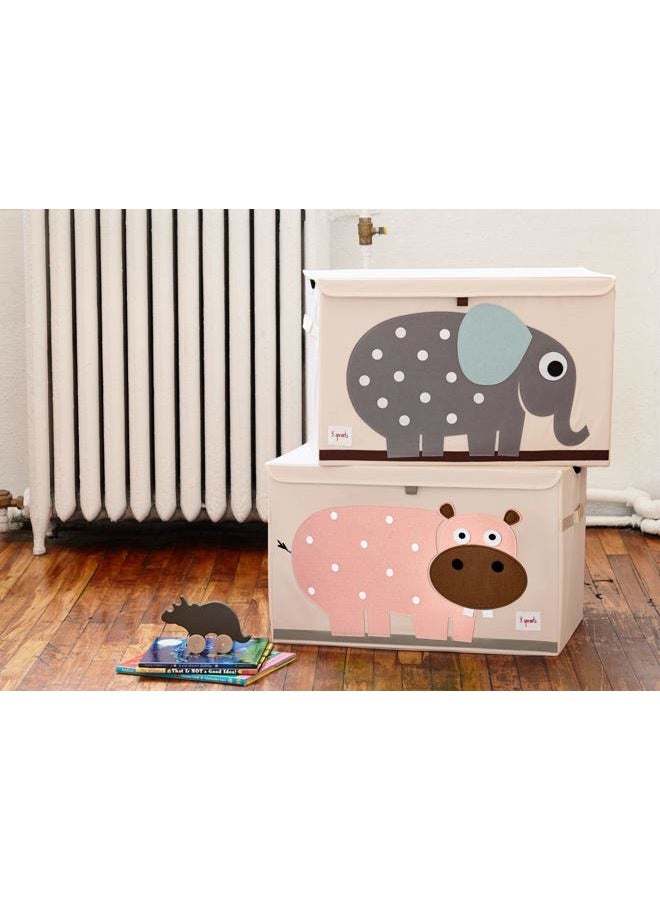 3 sprouts Large Toy Chest for Kids with Lid and Handles - Collapsible Toy Storage Bin/Trunk/Box/Basket Organizer for Boys & Girls Playroom, Nursery, Hippo  - Image 3