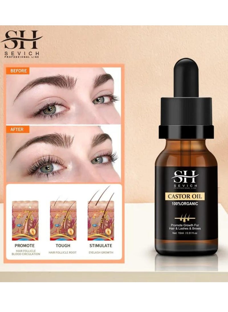 Sevich - Natural Castor Oil Pure Organic Castor Oil Hair Care Essential Oil for Hair Eyebrow and Eyelashes Scalp Care Essential Moisturizer Hair Growth Serum Natural Thick Hair Fast Growth Hair Serum 15 ml - Image 1