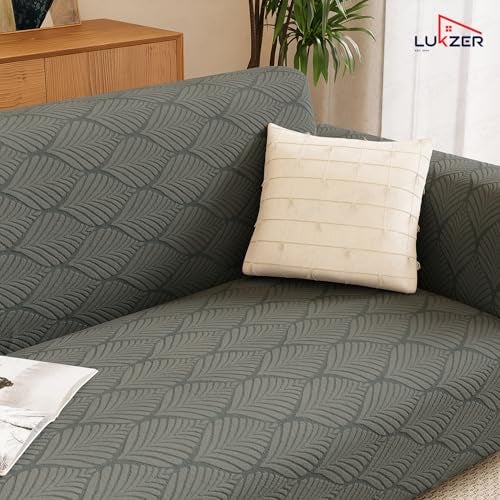 Lukzer 2 Seater Pastel Dark Grey Leaf Trail Pattern Sofa Cover | 240 GSM Universal Stretch Fit Jacquard Fabric Couch Protector | Fully Covered Anti Slip & Washable Sofa Cover | (140-180cm/SC-125-02) - Image 5