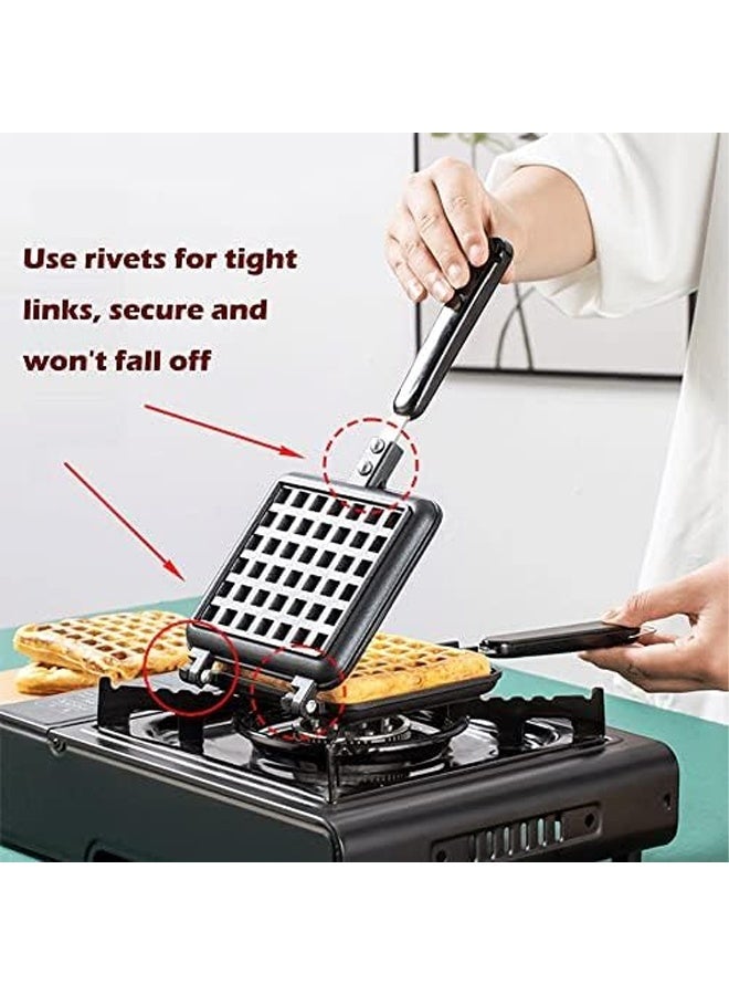 DUNISO Aluminum Non-Stick Stovetop Waffle Pan with Insulation handle,Even Heating,Portable Waffle Maker Pan for Family Breakfast Baking - Image 5