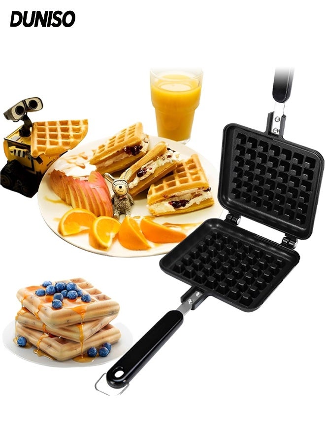 DUNISO Aluminum Non-Stick Stovetop Waffle Pan with Insulation handle,Even Heating,Portable Waffle Maker Pan for Family Breakfast Baking - Image 1
