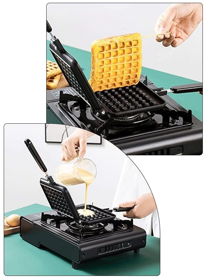 DUNISO Aluminum Non-Stick Stovetop Waffle Pan with Insulation handle,Even Heating,Portable Waffle Maker Pan for Family Breakfast Baking - Image 4
