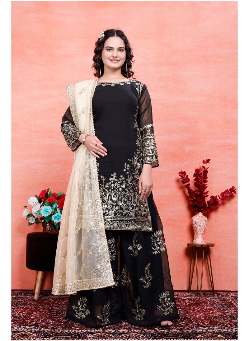 Super Asian - Presenting a New Designer Party Wear Look Top-Palazzo and Dupatta with Heavy Embroidery Work - Image 1