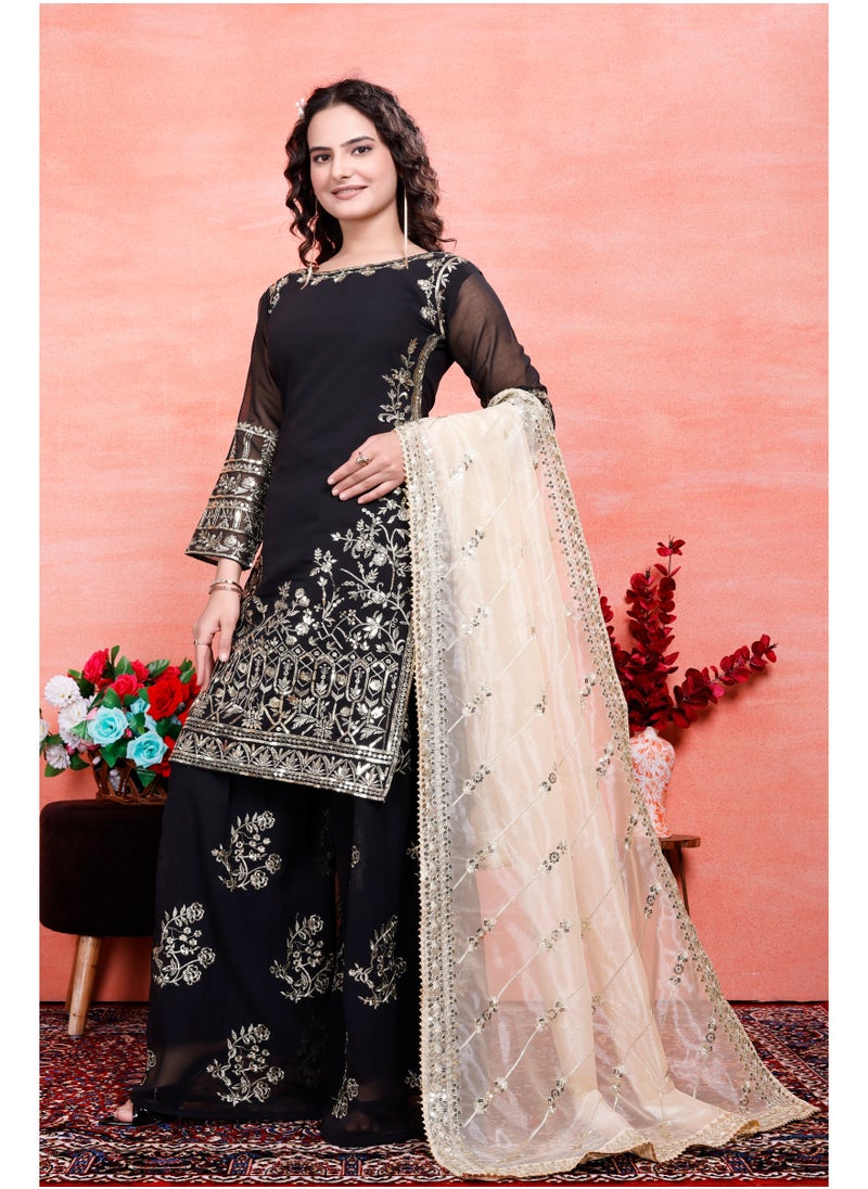 Super Asian - Presenting a New Designer Party Wear Look Top-Palazzo and Dupatta with Heavy Embroidery Work - Image 1