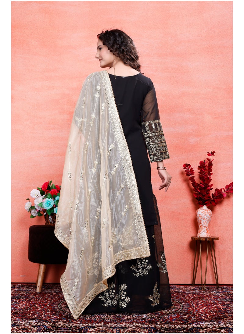 Super Asian - Presenting a New Designer Party Wear Look Top-Palazzo and Dupatta with Heavy Embroidery Work - Image 1