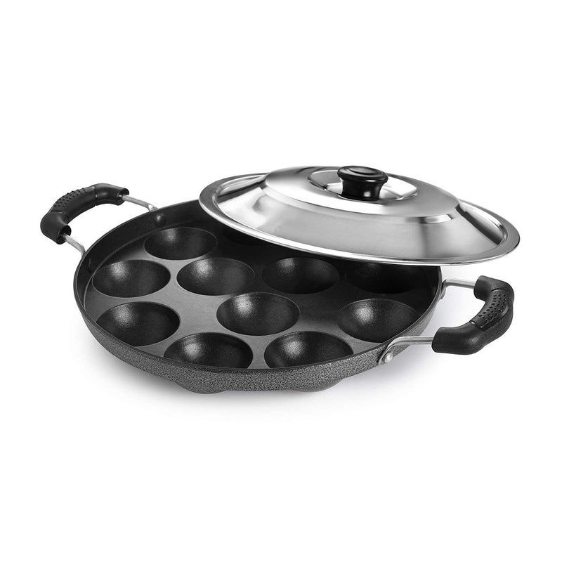 RJ kitchenware Store Appam bada Non Stick 12 Cavities Appam Patra/Appam Pan/Maker/Pan Cake Maker/ponganalu/gunta ponganalu with Lid 24 cm - Image 4