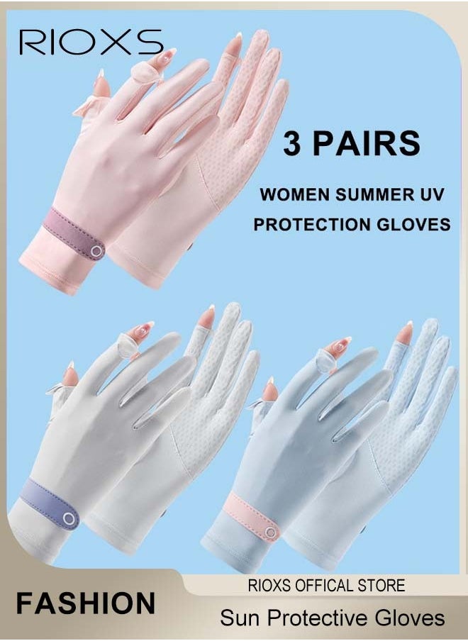 RIOXS 3 Pairs Women Sun Protective Gloves UV Protection Summer Quick Dry Anti Slip Driving Gloves Touchscreen Gloves for Driving Riding  - Image 1