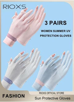 RIOXS 3 Pairs Women Sun Protective Gloves UV Protection Summer Quick Dry Anti Slip Driving Gloves Touchscreen Gloves for Driving Riding  - Image 1