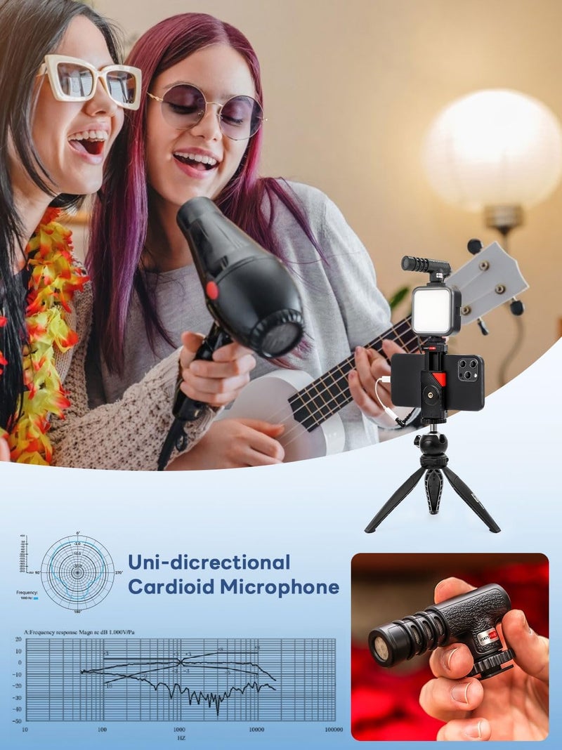 USKEYVISION Smartphone Vlogging Kit for iPhone 16/15/14 Mini/Pro/Max, Android Smartphone Content Creator Kit w/Microphone Light Auto-Switch Phone Clip for YouTube Tiktok Live Steam (Vlog K2) - Image 5