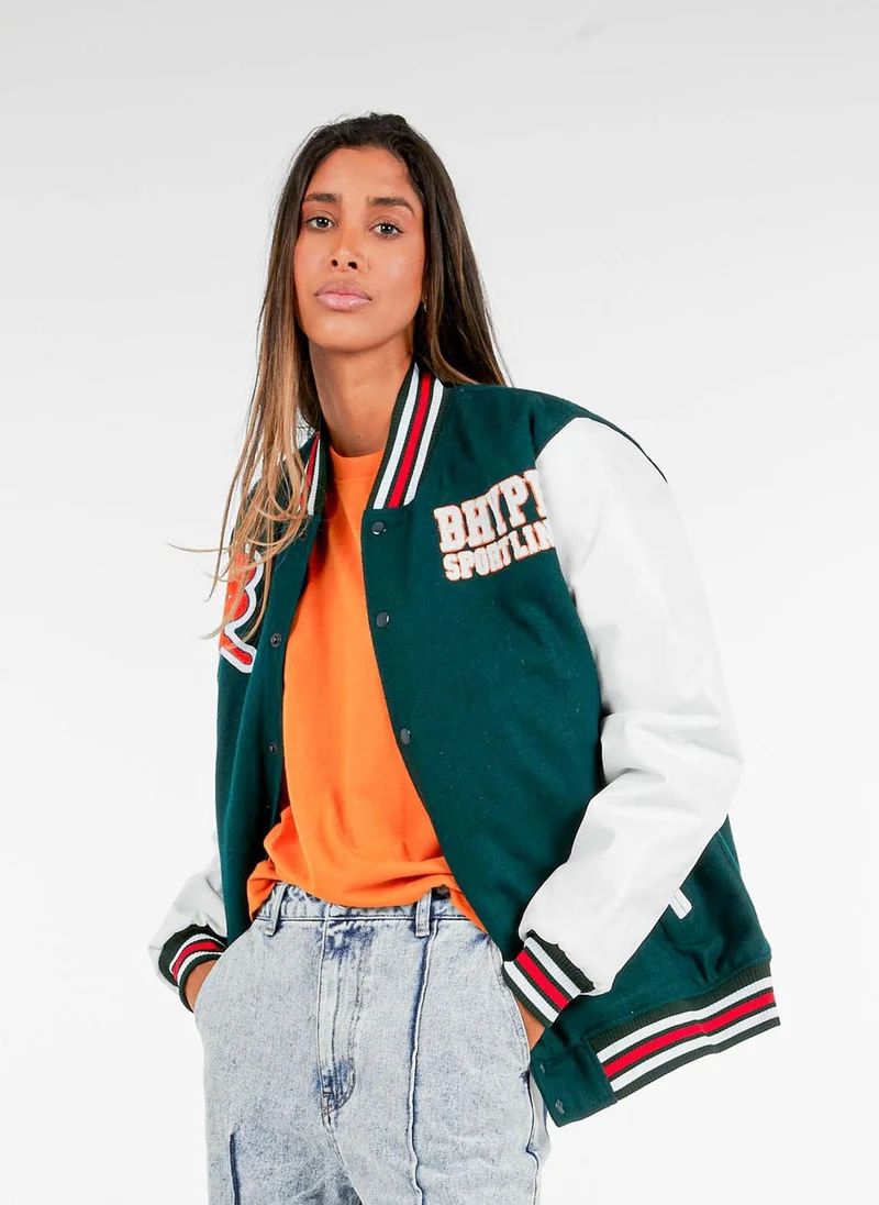 BHYPE SOCIETY  BHype Society - Varsity Jacket Collection Green/White  | Best Price UAE