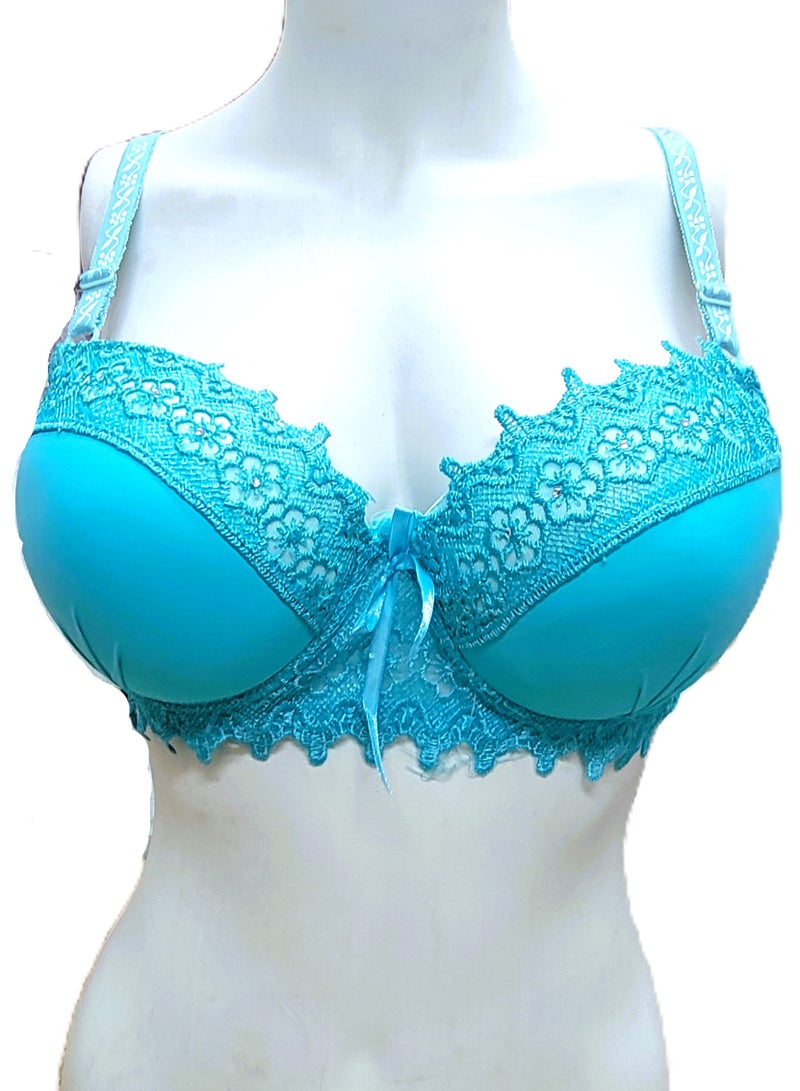 Women's Push-Up Bra with Embellished Lace and Shiny Rhinestones  - Image 1