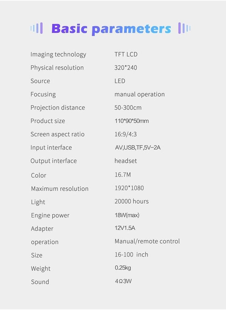 Mini YT500 Projector With Corded Same Screen High-speed Picture Built-in Composite Diaphragm Speaker Portable LED Projector